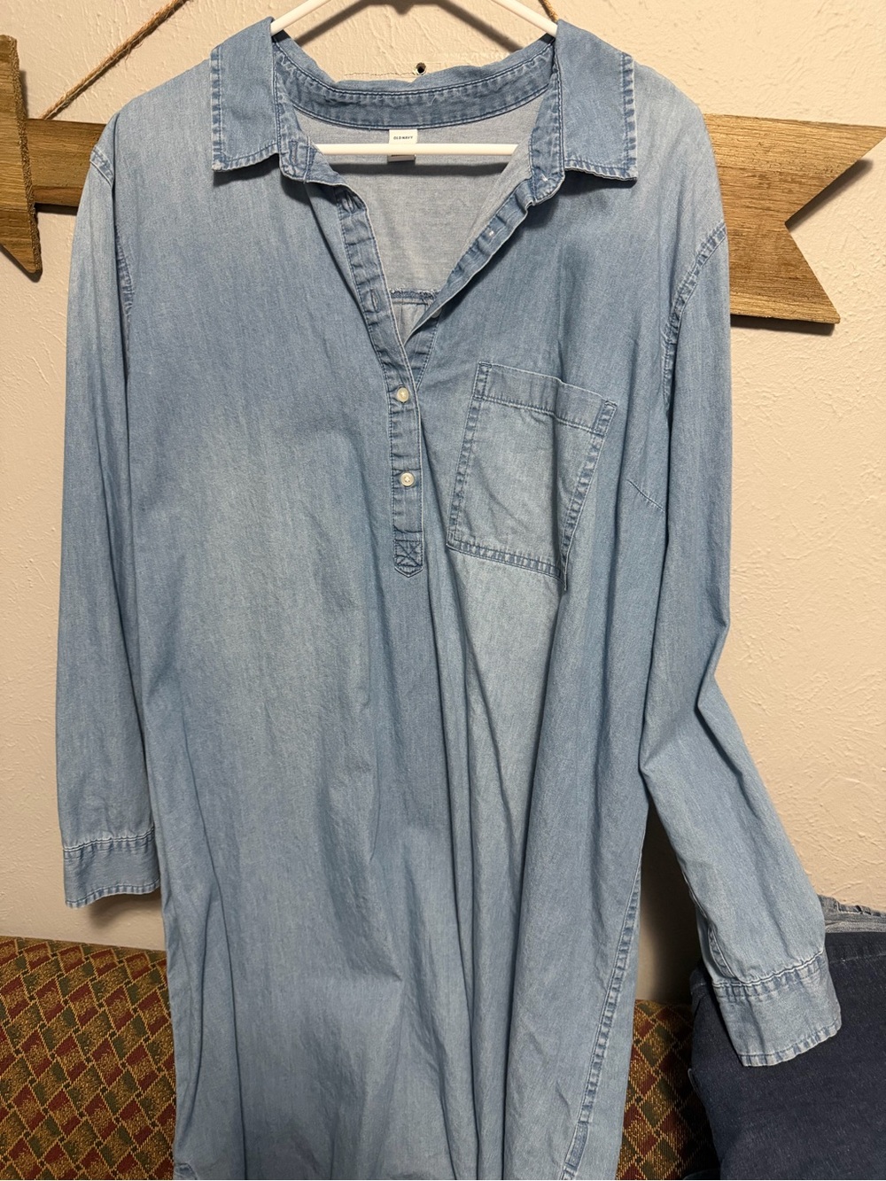 Light Wash Denim Tunic Shirt Dress - Light Blue